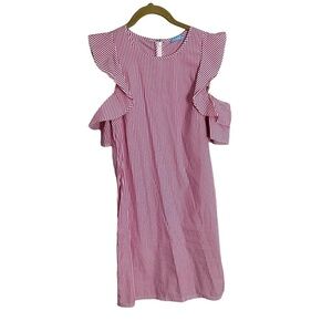 J McLaughlin Stripe Pink White Dress Ruffle Sleeve XS